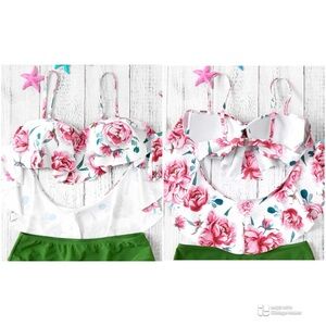 PatPat Floral Underwire Bikini Swimsuit Top with Ruffle Sleeves Womens Size L